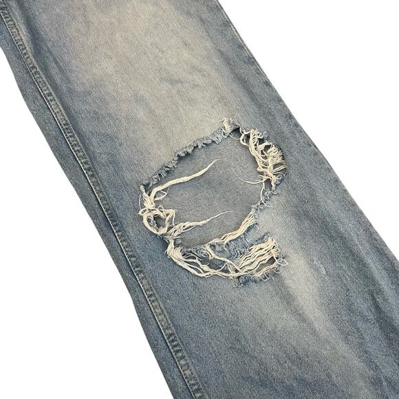 BDG Womens Skater Baggy Jeans Sz 24 Light Wash Ripped Distressed Wide Leg Cuffed - Picture 4 of 13